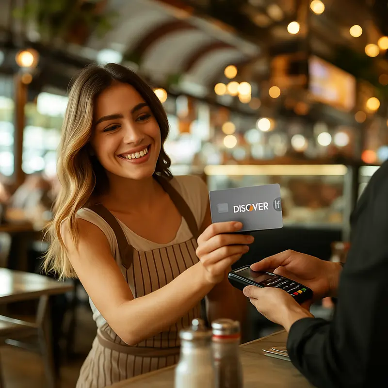Using Discover It® Secured Card for everyday purchases at restaurant to earn 2% cashback rewards