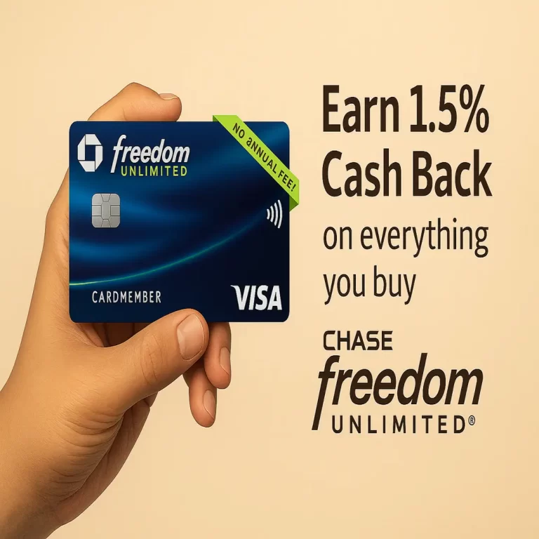 Chase Freedom Unlimited Visa credit card in hand offering 1.5% cash back with no annual fee