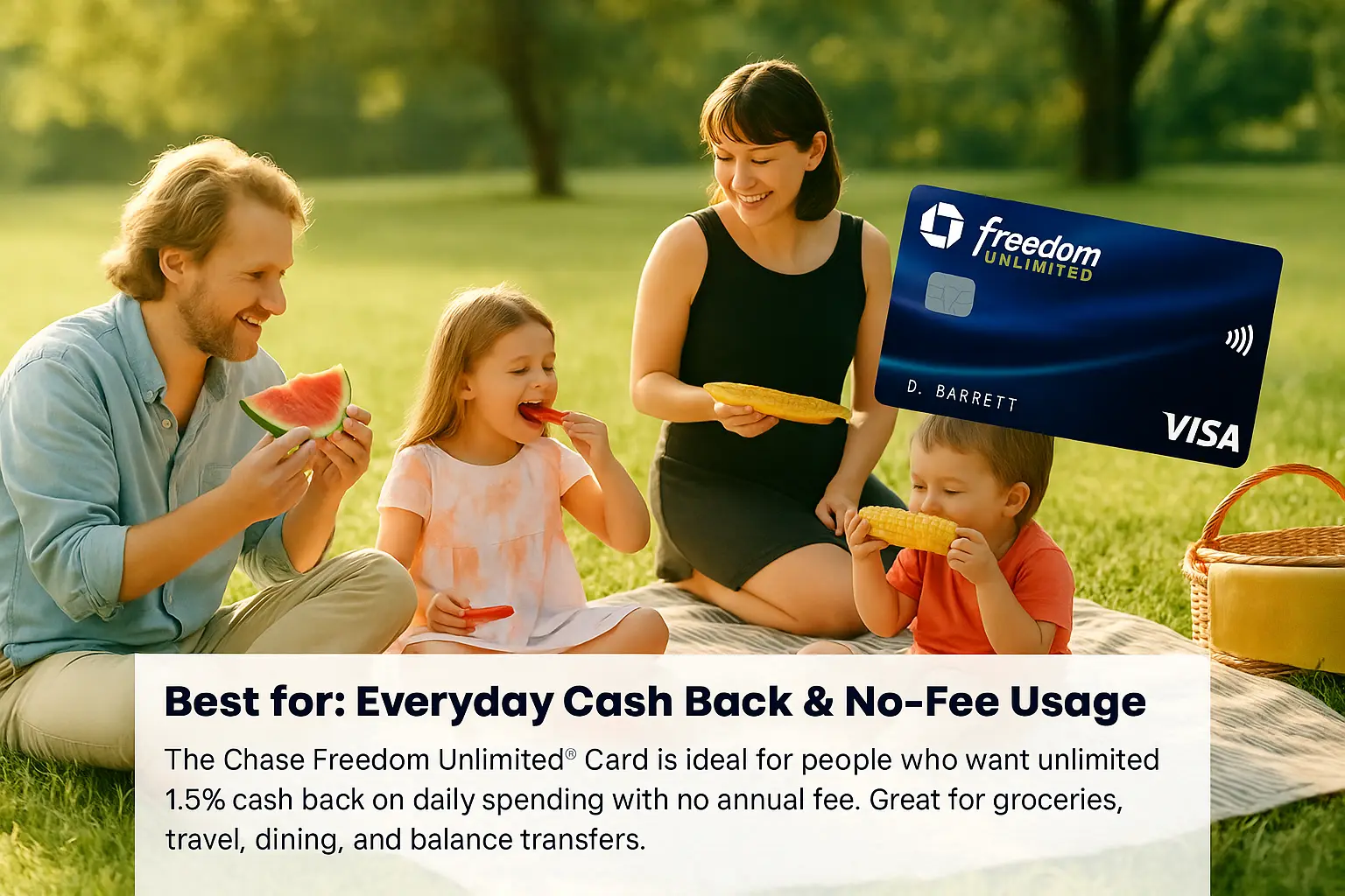 Happy family enjoying summer picnic outdoors with Chase Freedom Unlimited® card