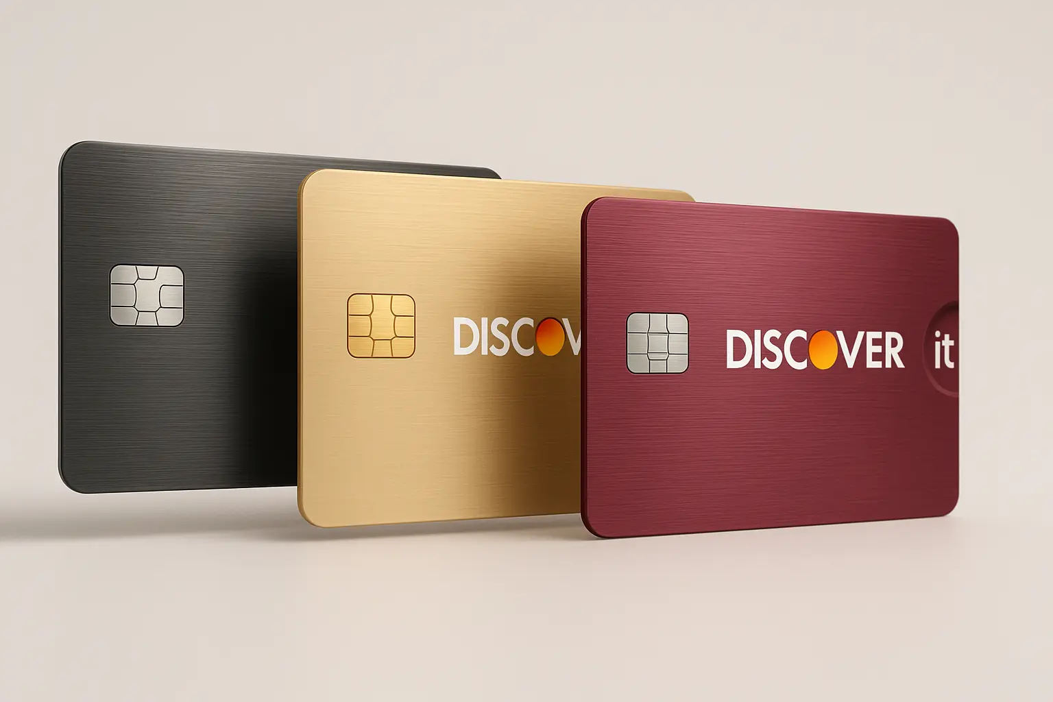 Discover It® Secured Card design options in gold, burgundy, and black for personalized credit building
